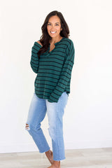 Harper Top - Green & Black Stripe