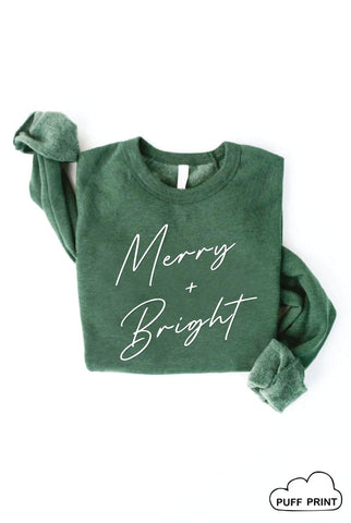 Merry & Bright Puff Sweatshirt - Heather Forest