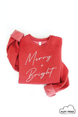 Merry & Bright Puff Sweatshirt - Heather Red