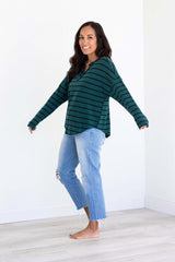 Harper Top - Green & Black Stripe