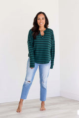 Harper Top - Green & Black Stripe