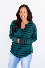 Harper Top - Green & Black Stripe