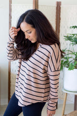 Harper Top - Tan & Black Stripe