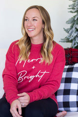 Merry & Bright Puff Sweatshirt - Heather Red
