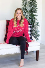 Merry & Bright Puff Sweatshirt - Heather Red