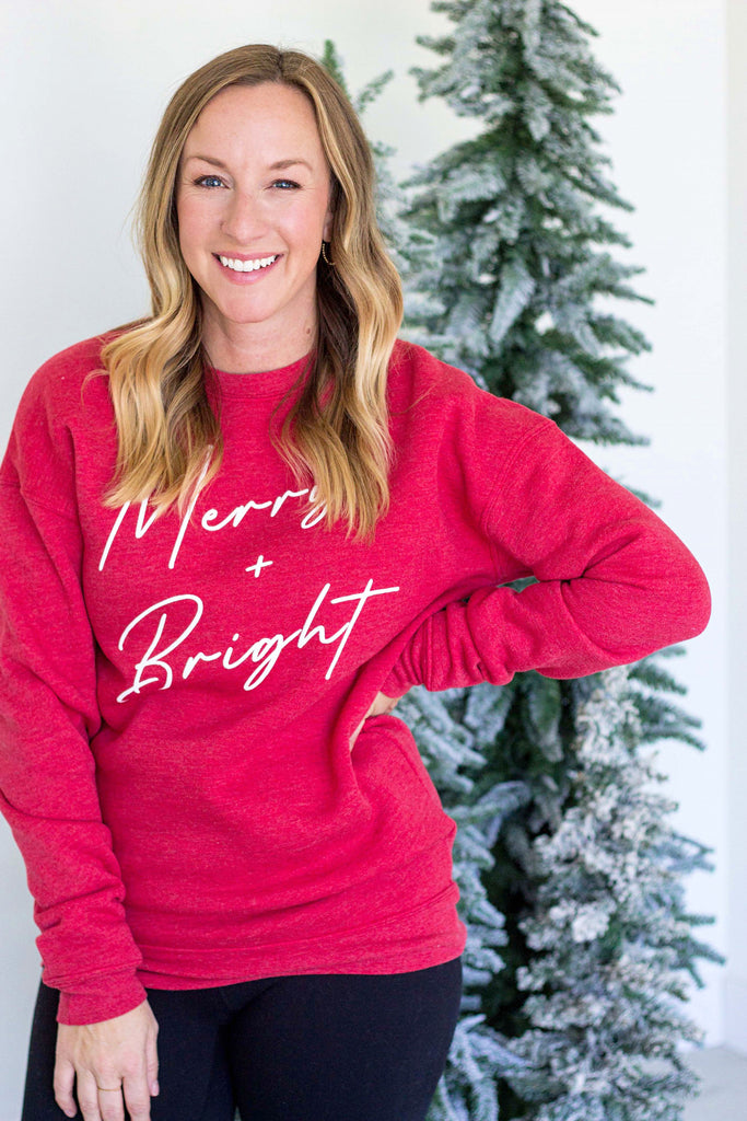 Merry & Bright Puff Sweatshirt - Heather Red