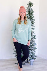 Merry & Bright Puff Sweatshirt - Heather Sage