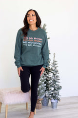 Holly Jolly Christmas Sweatshirt - Heather Forest Green
