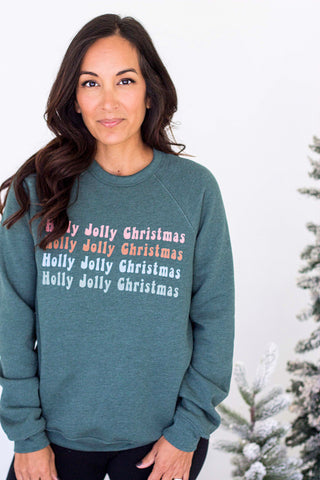 Holly Jolly Christmas Sweatshirt - Heather Forest Green