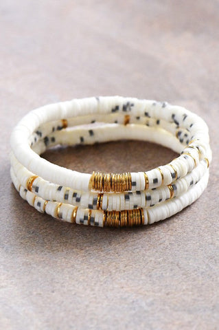 Bead Bracelet Set - Dark Gray & White