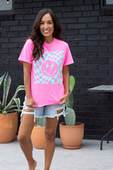 Puff Smile Tee - Neon Pink