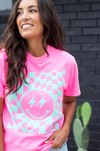 Puff Smile Tee - Neon Pink