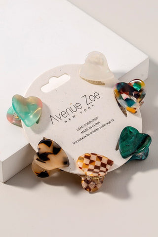 Mini Heart Shaped Hair Clips - Set of 6