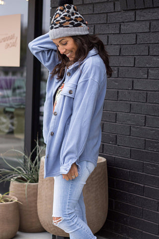 Clarissa Fleece Shacket - Winter Blue